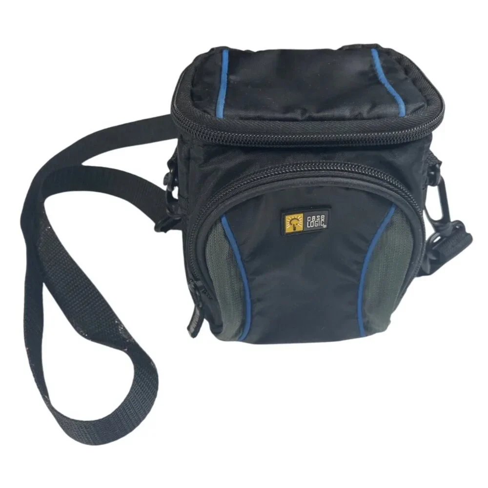 Case Logic Small Black Camera Bag With Adjustable Strap & Blue Trim 14j